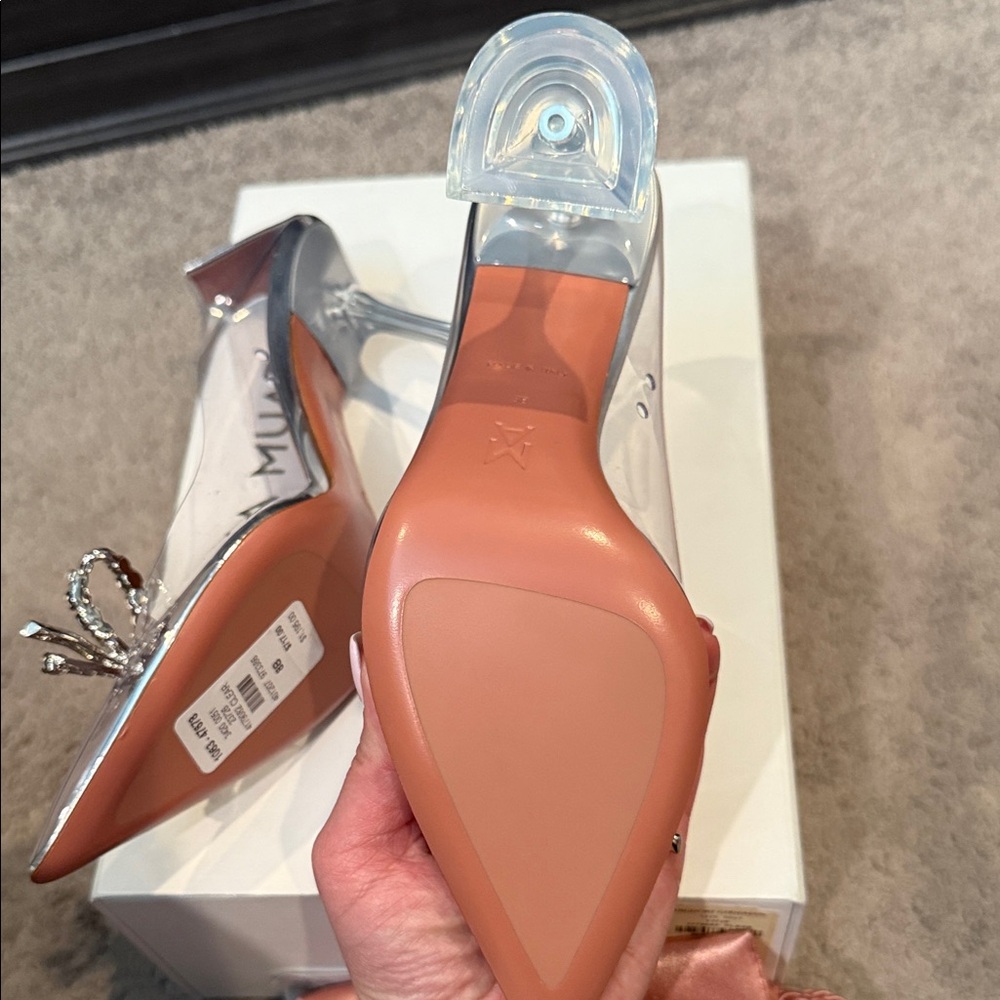 Amina Muaddi Clear PVC Rosie Glass Pump with Crystal Bow - Picture 6 of 6